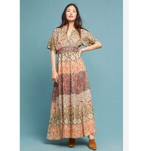 Moulinette Soeurs Anthropologie Silk Floral Maxi Dress Multi Boho Size 0
